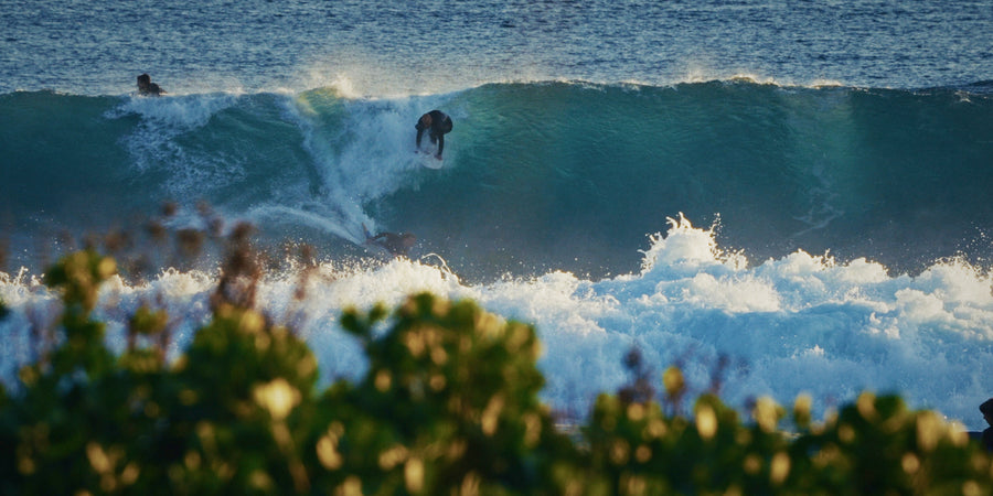Surfista de pie y bodyboarder tumbado en la misma ola, comparación de las dos posiciones