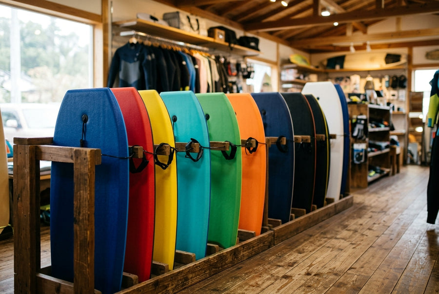 Bodyboard shelf in a specialist shop